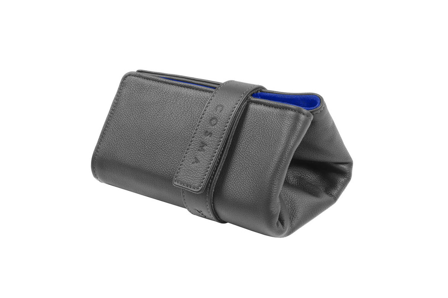 Leather Watch Pouch for 3 watches - Black / Royal Blue