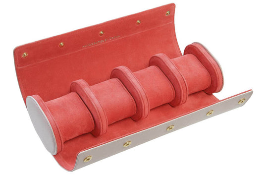 Leather Watch Roll for 4 watches - Saffiano Candy Pink / Goji