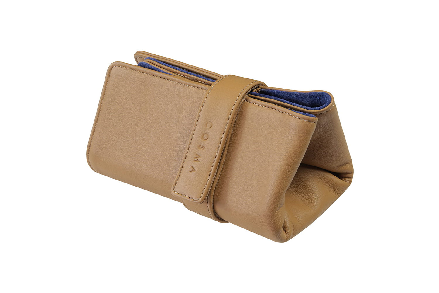 Leather Watch Pouch for 3 watches - Light Brown / Royal Blue