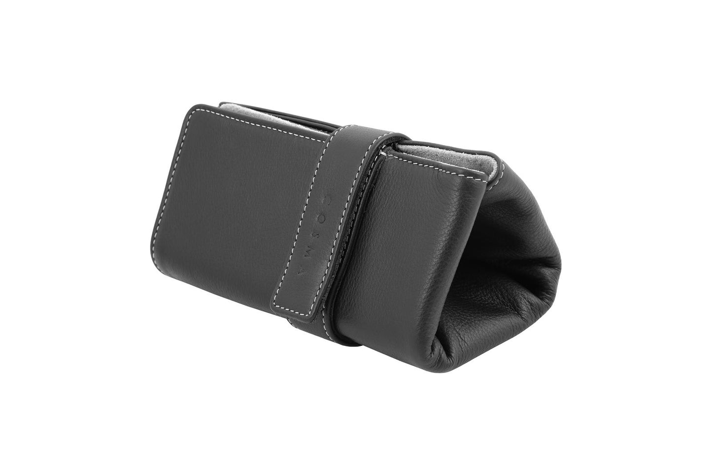 Leather Watch Pouch for 3 watches - Black / Light Gray