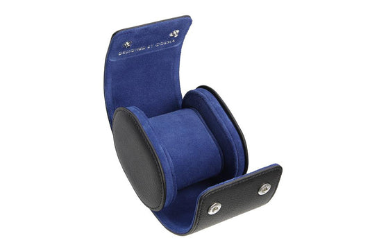Leather Watch Roll for 1 watch - Black / Royal Blue