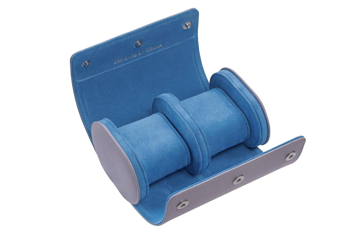 Leather Watch Roll for 2 watches - Saffiano Azure / Atlas