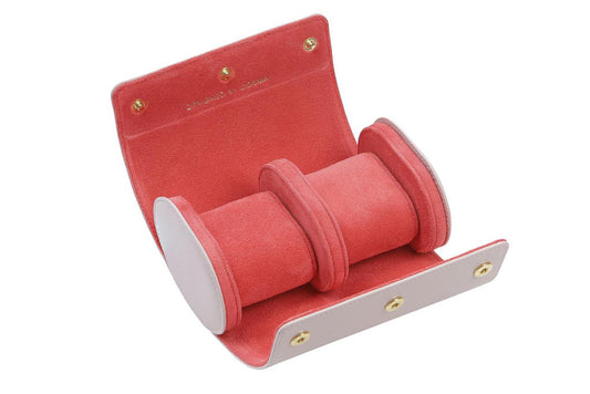 Leather Watch Roll for 2 watches - Saffiano Pink Candy / Goji