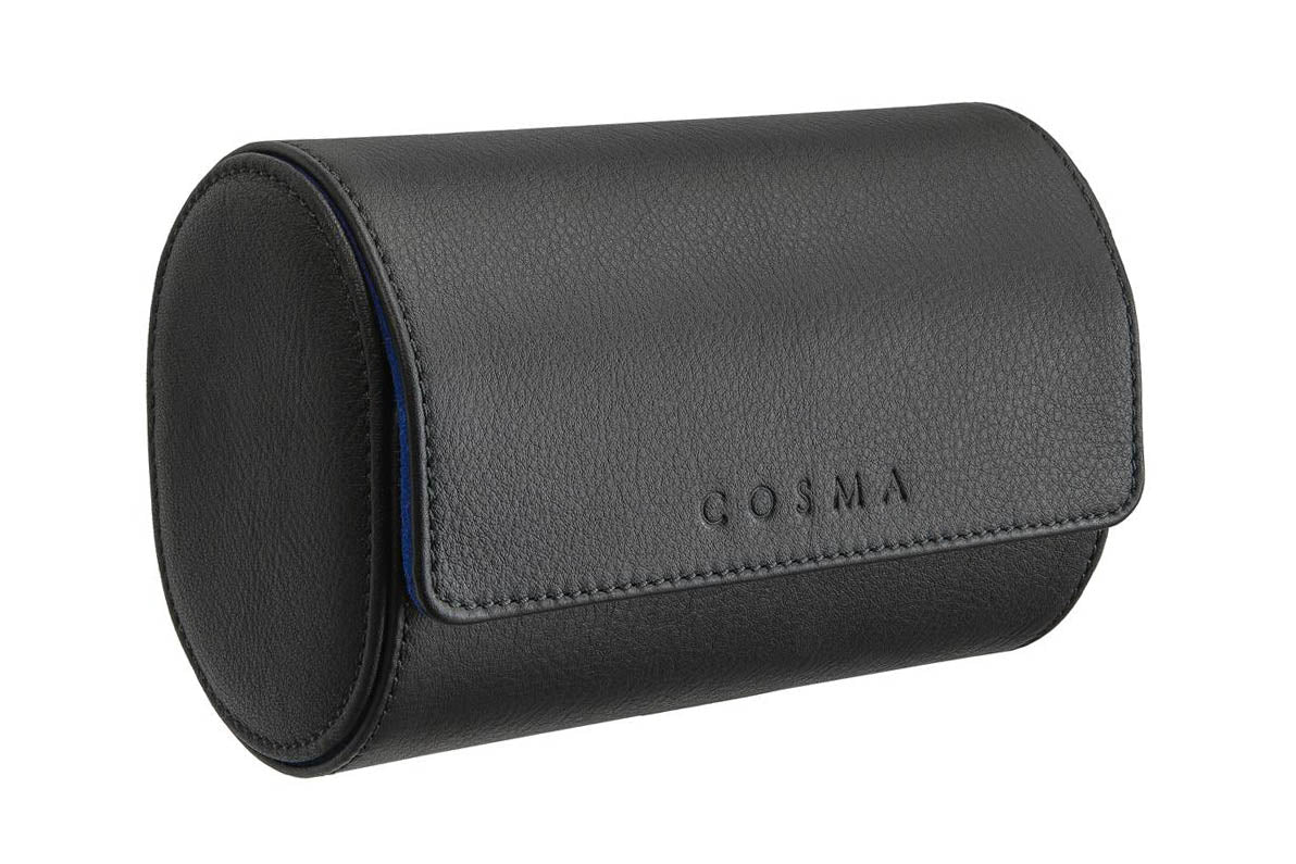 Leather Watch Roll for 2 watches - Black / Royal Blue