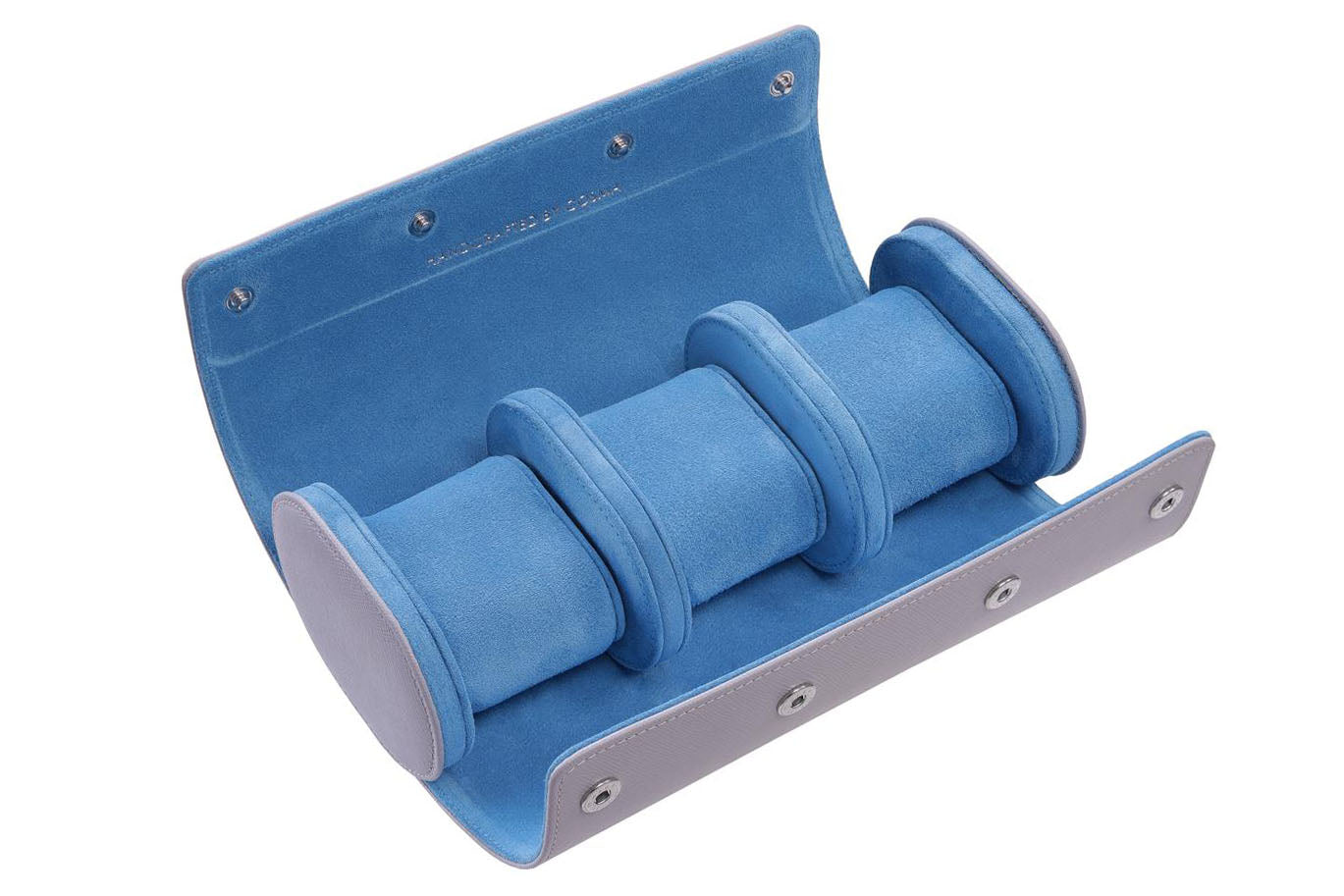 Leather Watch Roll for 3 watches - Saffiano Azure / Atlas