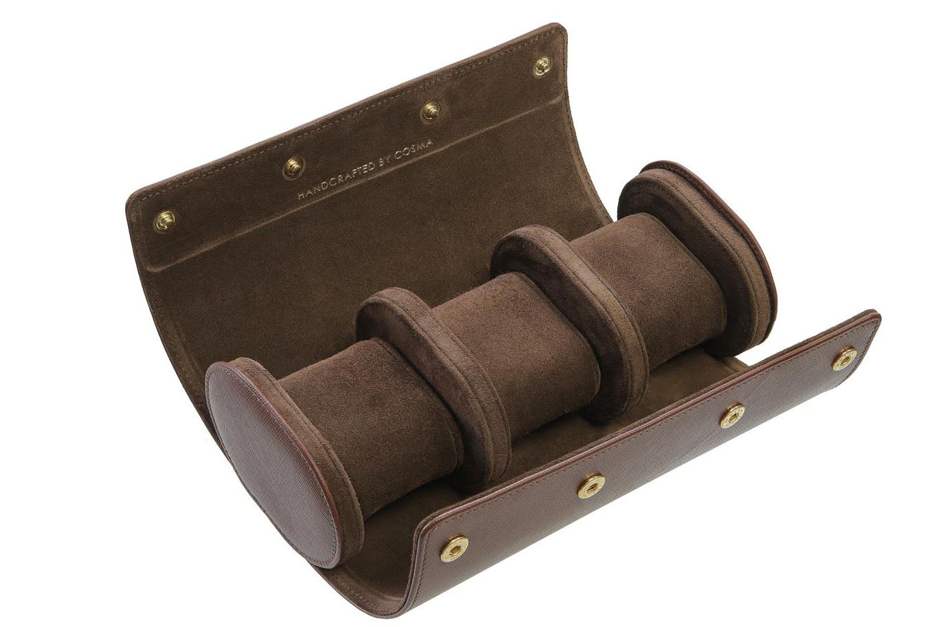 Leather Watch Roll for 3 watches - Saffiano Dark Brown / Chocolate