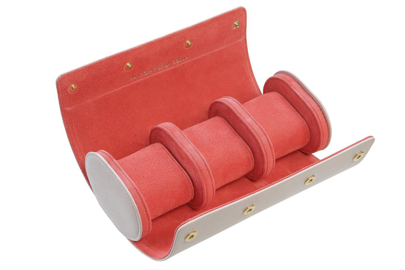 Leather Watch Roll for 3 watches - Saffiano Pink Candy / Goji